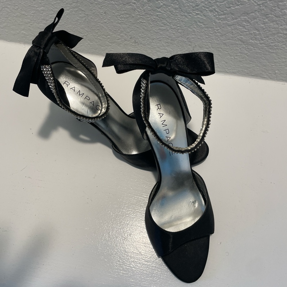 Rampage Black Satin Open-Toe Heels with Crystal Ankle Strap - Picture 2 of 8